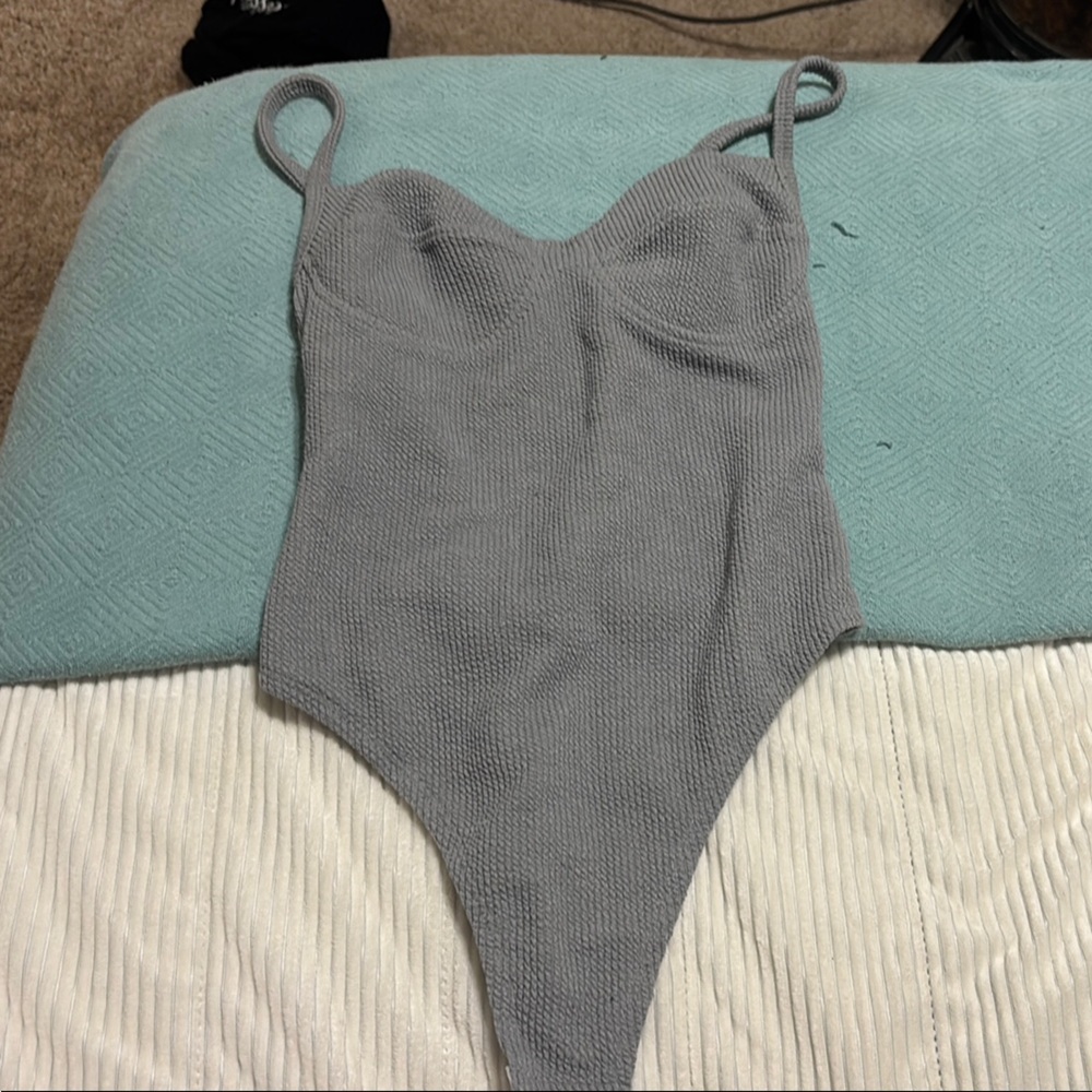 Gray Ribbed Bodysuit